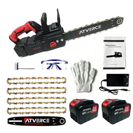 Motosserra a Bateria Atverce 16" Brushless para Poda e Jardinagem com 2 Baterias e Kit de Correntes