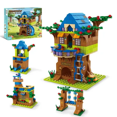 Blocos De Montar Casa Na Árvore 1000 Peças, Brinquedo Educativo De Construção, Presente Infantil Para Crianças Casa Na Árvore De Blocos De Partículas Estáticos