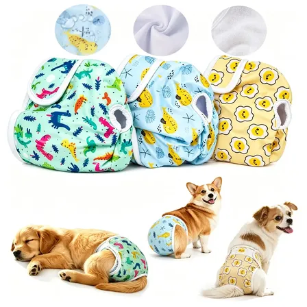 Kit Com 3 Fraldas Reutilizáveis Para Cadela Período De Cio E Incontinência Verde Menta, Azul Celeste Claro, Amarelo Quente P