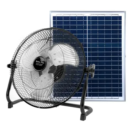 Ventilador Solar 25w Bat 5000 Ma + Placa 20w C/ Mostrador 19 Cm Preto