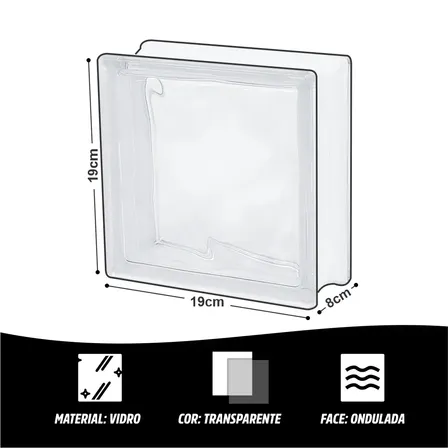 Kit 3 Tijolos De Vidro 19x19 Bloco Incolor Transparente Alta Luminosidade Desing Elegante