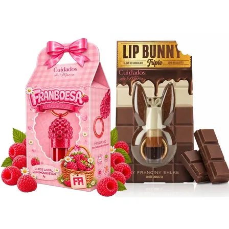 Kit Gloss Hidratante Labial Franboesa + Gloss Labial Lip Bunny Triple Chocolate - Fran By Franciny Ehlke - Cuidados De Maria Vermelho / Marrom
