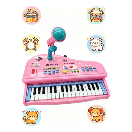 Teclado Musical Infantil 31 Teclas Com Microfone E Gravação Rosa 6v