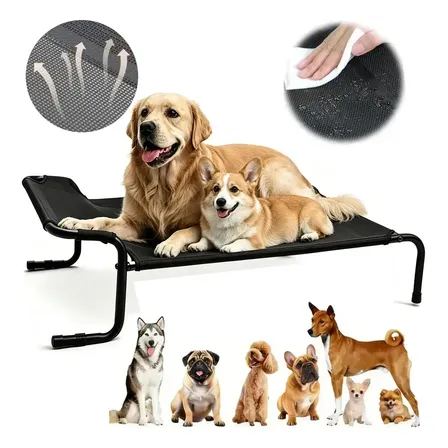 Cama Suspensa Elevada Cachorro 120x72x30cm Super Grande Até 60kg Yesop Brand Textilene Preto Cama Suspensa Super Grande