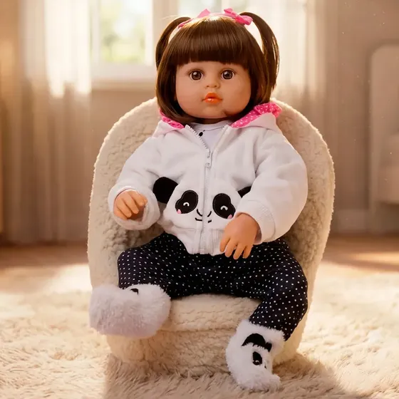 Bebê Reborn Pandinha Boneca Silicone Menina Pode Dar Banho
