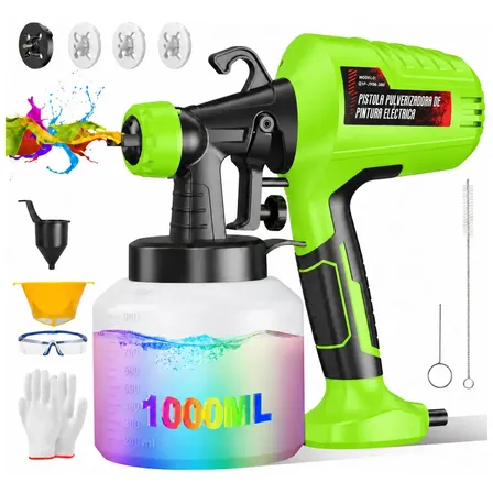 1200w 1000ml Pistola Para Pintar Eléctrica Profissional 32000rpm Compressor Portatil Pulverizador Jato Hvlp Tinta Com 4 Bicos 3 Spray Regulações Gravidade Bomba Pintar Prevenção Refluxo De Parede/Port