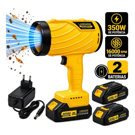 Soprador De Ar Eletrico Automotivo Folhas Potente Turbo 350W Com 2 Baterias 160000 RPM De Potencia Sem Fio Recarregavel Multiuso Landara
