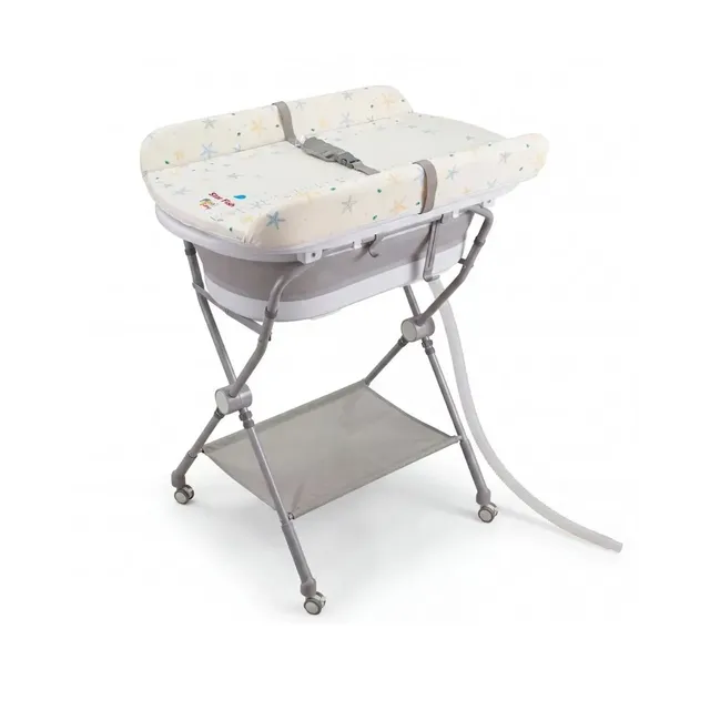 Banheira Bebê Dobrável Trocador Suporte Ajustável 3 Alturas Termômetro 10L Rodinhas Starfish Maxi Baby