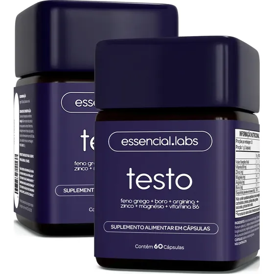 02 Potes Do Testo Essencial - Fórmula Com Feno Grego + Boro + Arginina + Magnésio + Zinco + Vitamina B6 - 120 Cápsulas Sem Sabor