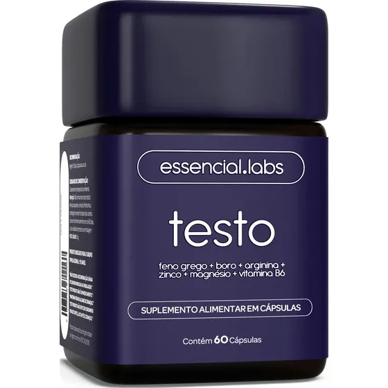 TESTO ESSENCIAL - Fórmula com Feno Grego + Boro + Arginina + Magnésio + Zinco + Vitamina B6 - 60 cápsulas