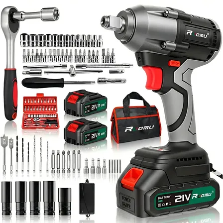 Chave De Impacto Ruomutool-307 Sem Fio 520 Nm Com Bateria E Acessórios Cinza/preto 127/220v 60 Hz