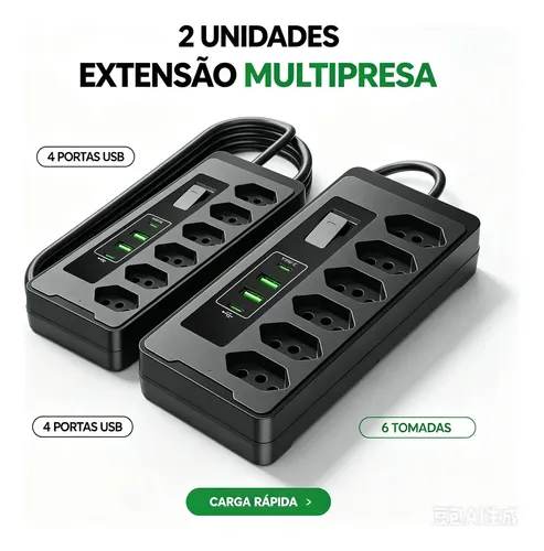 2 peças Filtro De Linha Régua Extensão 6 Tomadas E 2 Usb 2 Pd 2500 Watts Equipado Com Um Interruptor De Protecção Automática De Sobrecarga Protetor Elétrico Cabo 2 Metros 10 a Cor Preto-PLUGADO