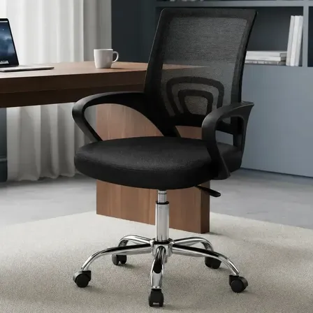 Cadeira de Escritório Ergonômica Com Ajuste de Altura e Apoio de Lombar Em Tecido Mesh Preta PVM Group