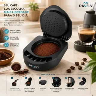 Adaptador Café Moído Dolce Gusto Cápsula Reutilizável Cafeteira Espresso Porta Pó Refil Compatível Genio S Genio Piccolo XS Mini Me Circolo Infinissima Café Expresso Recarregável Davely