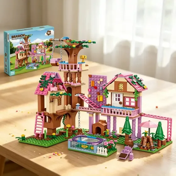 Brastoy Blocos De Montar Cabana na Árvore Aventura, 756 Peças Casa na Árvore , Brinquedo Educativo para Presente de Aniversário Infantil