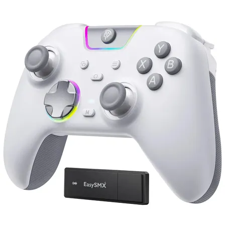 Controle Sem Fio Easysmx X05 Pro, Botões Silenciosos, Joystick Com Sensor Hall, Bateria De 1000mah, 3 Modos Para Switch/pc/celular, Branco
