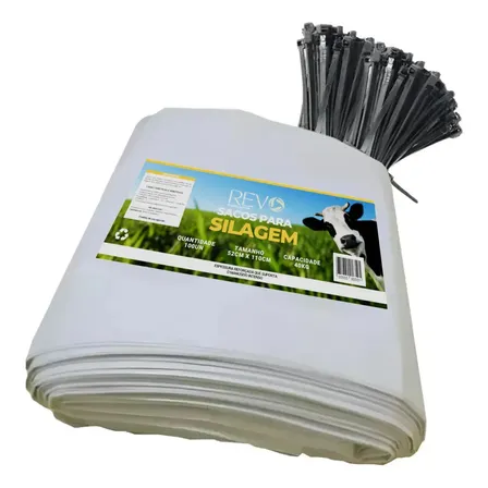 Kit 100 Sacos Silagem 52x110 200 Micras + 100 Abraçadeiras Cor leitoso