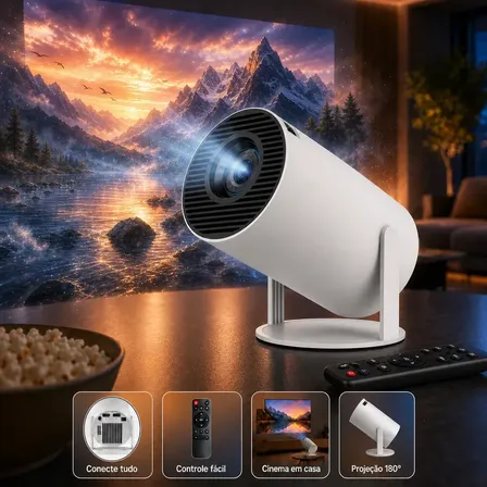 Projetor Portátil Hy300 Mini 4k Compatível Android 11 Wi-fi 5g Bluetooth Smart Portátil Rotação 180° Tela Grande Para Filmes Séries Jogos Aulas E Apresentações Home Theater Cinema Branco 127/220v