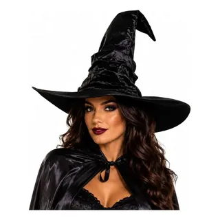 Chapéu De Bruxa Preto Liso Luxo Fantasia Halloween