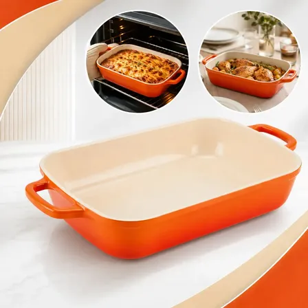 Travessa Assadeira Lasanheira Retangular Nhame 3l 32cm Em Alumínio Com Revestimento Cerâmico, Forma Para Forno, Aquecimento Rápido E Uniforme, Alças Laterais Laranja