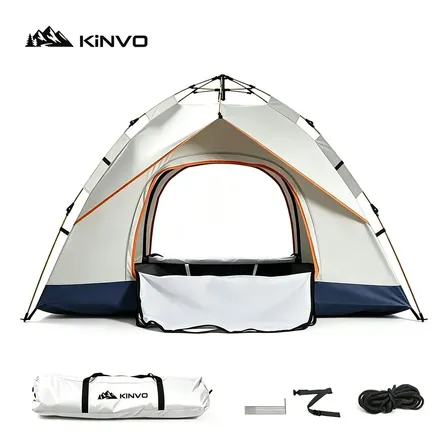 Barraca De Camping Automática Iglu 3-4 Pessoas Kinvo Barraca Popup 210x160x130cm Antiuv, Duas Portas, Para Praia E Gramado Bege