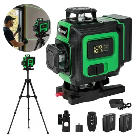 Nível Laser 16 Linhas 4d 360° Verde Recarregável 30m Com Tripé 2 Bateria
