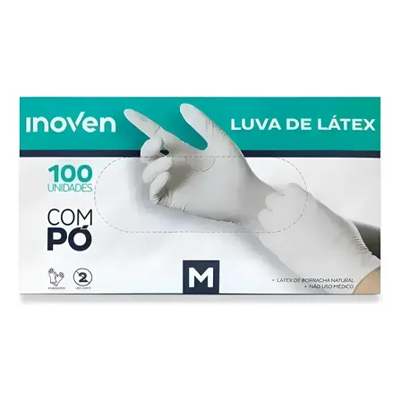 Luva De Látex Descartável Branca Com Pó Tamanho M Caixa 100 Unid