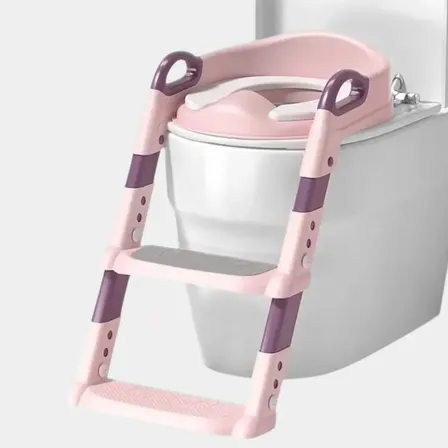 Assento Redutor Infantil Com Escada Para Vaso Sanitário Rosa Lisa