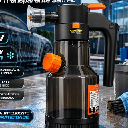 Pulverizador Elétrico Snow Foam Profissional Para Lavagem De Carro E Moto 2l Preto Transparente
