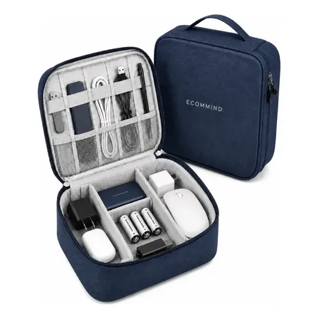 Bolsa Organizadora De Cabos Eletrônicos Extra Grande Estojo Case Bag Viagem Porta Carregador Fios ECOMMIND Azul Escuro