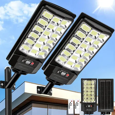 Kit 2 Refletor Solar Led Holofote 1100w Lampada Solar Ip67 Com Sensor Controle 127/220v Preto Branco-frio