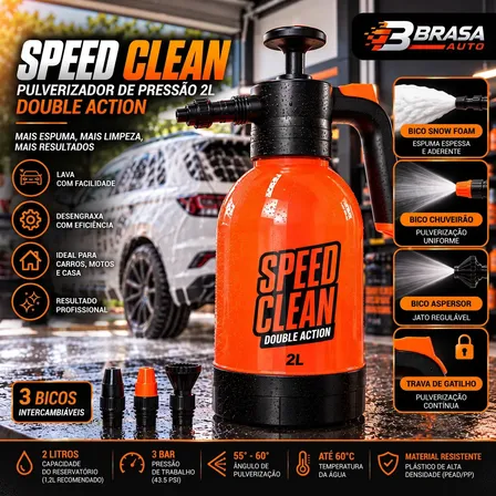 Snow Foam Pulverizador Manual Speed Clean Compressão Prévia 2l 3 Bicos Borrifador Gerador Espuma Ativa Densa Lavagem Automotiva Lavar Carro Moto Rodas Estofado Tapete Limpeza Brasaauto