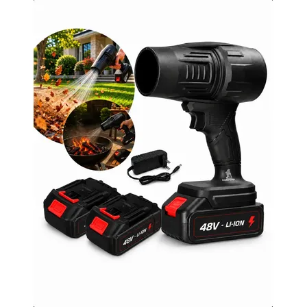 Soprador De Ar 48v 2 Baterias Potente Turbo Portátil Sem Fio Elétrico Recarregável Folhas Pó Profissional Bivolt Limpeza... Preto 127/220v