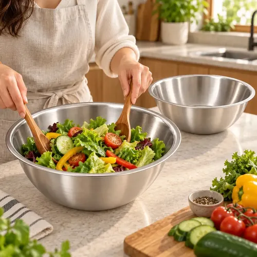2 Bowls De Aço Inox Escovado 30cm / 3,6l - Saladeira - Bacia - Profissional - Resistente - Durável - Compatível C/ Lava-louças. Qualidade Premium - Prático Elegante