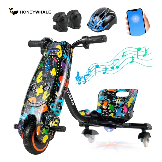 Honeywhale 008B Triciclo Elétrico Drift Infantil, 250w-60min-12km-50kg, Com Bluetooth, 3 Modos De Velocidade, Adequada Para Crianças De 5 A 8 Anos, Honey Whale (36v, 3ah) Preto