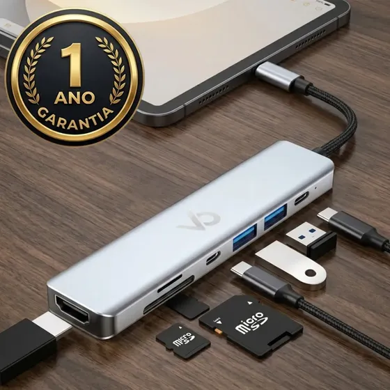 Adaptador Hub Usb com 7 Portas Usb 3.0 E 2.0 HDMI Cabo Tipo C Thunderbolt Dock Station Dex Macbook Air M1 M2 iPad Type C Tablet Computador Pc Notebook Extensor Voxo