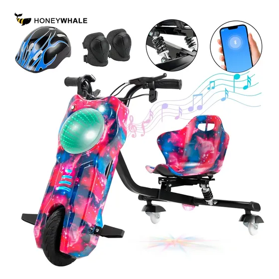 Honeywhale 007B Triciclo Elétrico Drift Infantil, 350w-75min-15km-70kg-20km/h, Com Bluetooth E LED, Com Suspensão, Pneu 8", Adequada Para Crianças De 5 A 12 Anos, Honey Whale (36v, 3.6ah) Rosa Azul