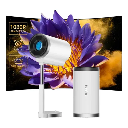 Projetor Basike Inteligente Telescópico com Wi-Fi e Bluetooth, Full HD 4K para Cinema e Jogos