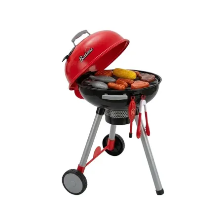 Churrasqueira Infantil A Bafo Portátil Rodinhas Som Grelhado Luz Brasa 23 Peças Maxi Toys Vermelho/preto