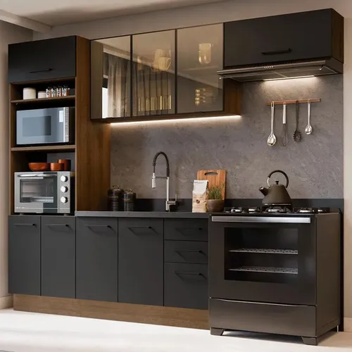 Cozinha Completa 270 Cm Rustic/preto Agata Madesa 12 Preto