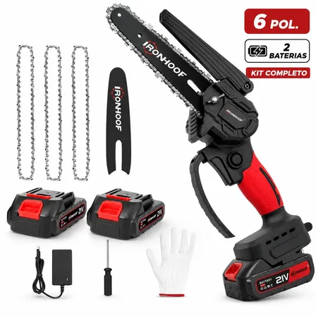 Mini Motosserra Elétrica 6 Polegadas Brushless 2 Bateria Vermelho E Preto 127/220v 50hz/60hz