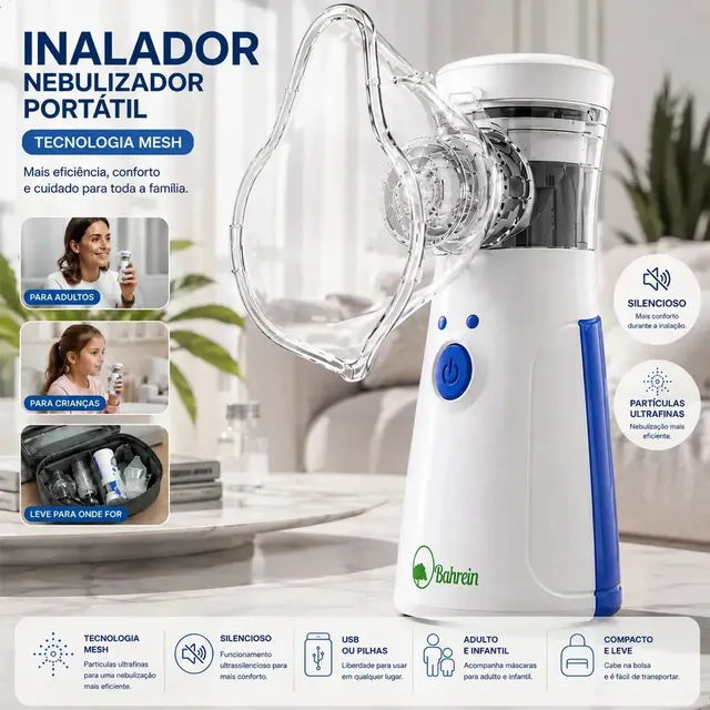 Inalador Nebulizador Portátil Bahrein Usb Pilha Silencioso Aparelho Inalação Compacto Mesh Bivolt Nebulizador Com Rede... 127/220v
