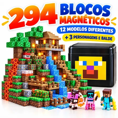 Blocos De Montar Magnético 294 Peças Criativo Mundo De Cubo Construção 3d Infantil Educativo Com Personagens Brinquedo Nanotoyzzz Minecraft Classic