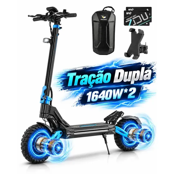 Honeywhale G4 Max Patinete Eletrico Adulto Adultos, 1640w*2-72km/h-70km-150kg, Scooter Eletrica Motor-velocidade-autonomia-carga, Patinete Juvenil Dobrável Com Cartão Nfc, Honey Whale Preto-azul