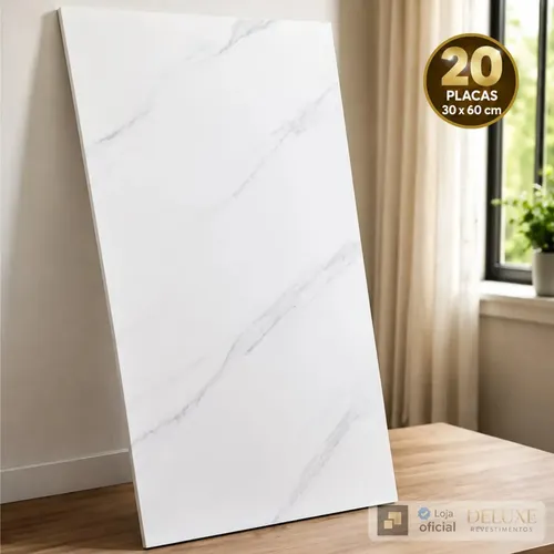 Kit 20 Placas Adesivas 3d Marmorizada Branca 30x60cm Revestimento Parede Decorativo