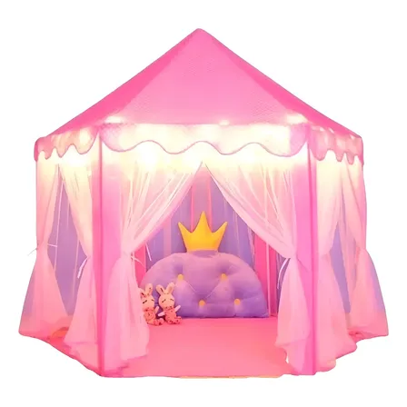 Barraca Infantil Tenda Castelo Princesas Com Fio Luzes Rosa