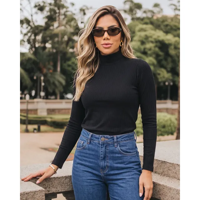 Blusa Cacharrel Segunda Pele Gola Alta Confortável Casual
