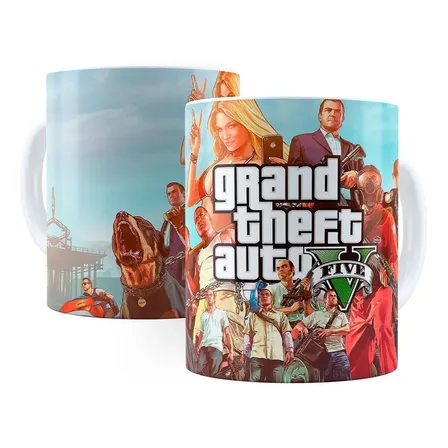 Caneca Gta 5 Porcelana + Caixa Presente Promoção Branco