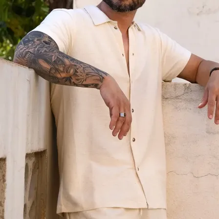 Camisa Masculina Linho Manga Curta Viscose Cru Casual