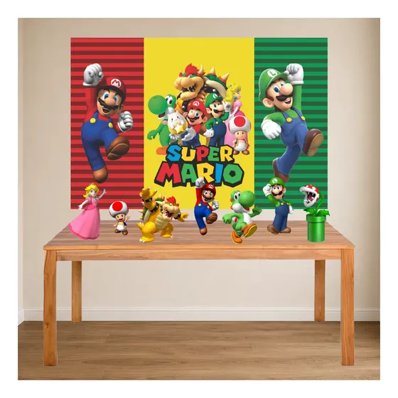 Kit Painel + Displays Super Mario Decoração De Festa Full